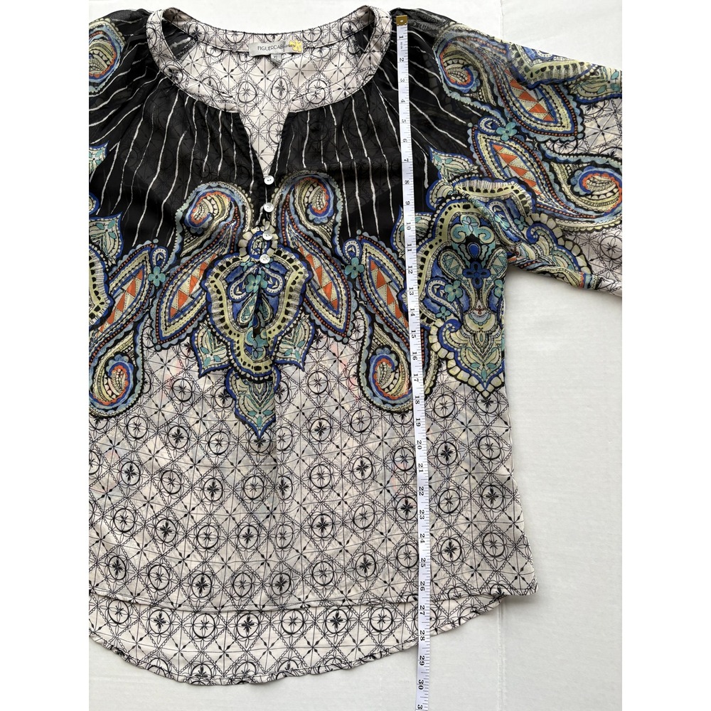 Figueroa & Flower XL Boho Paisley Blouse Black Blue Peasant Top Cottagecore - Picture 4 of 7